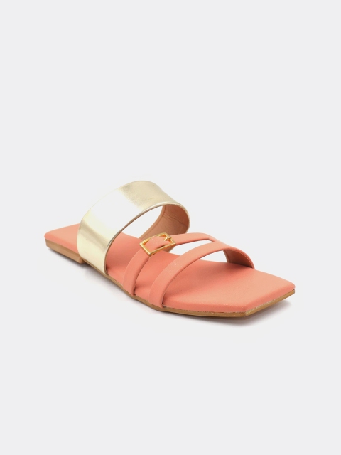 

Gibelle Women Peach-Coloured Open Toe Flats with Buckles