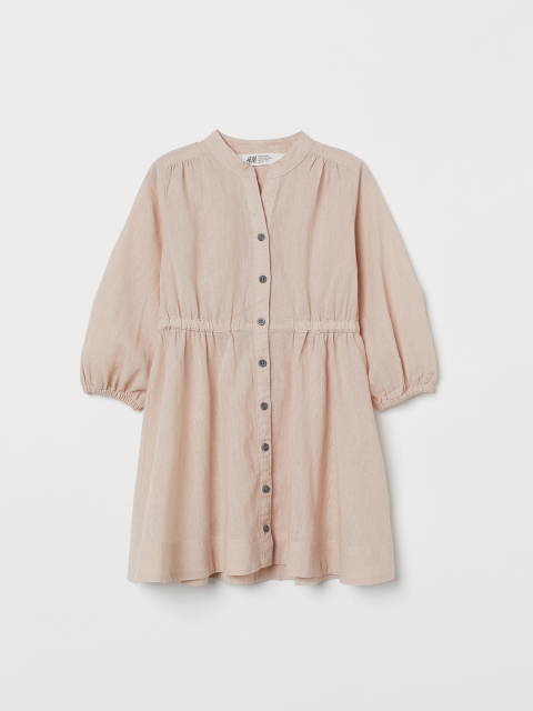 

H&M Girls Beige Solid Linen-Blend Dress