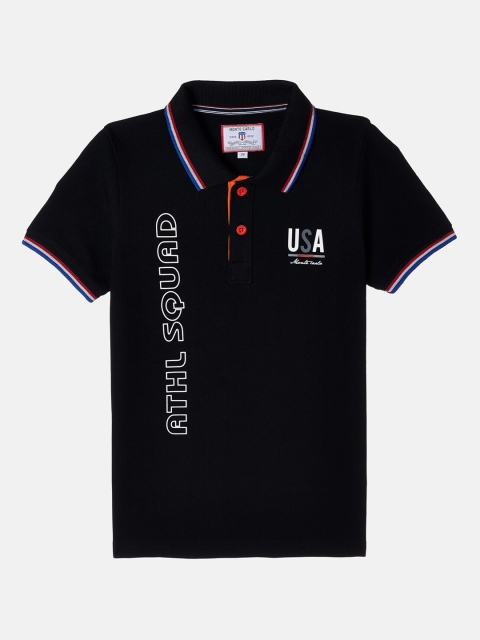 

Monte Carlo Boys Cotton Black Printed Polo Collar T shirt