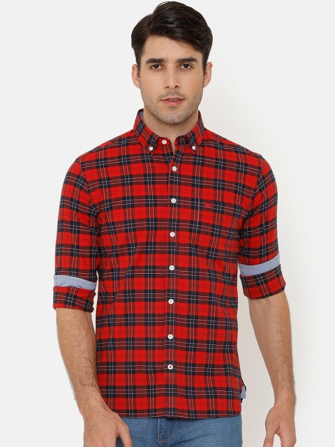 

Double Two Men Red Slim Fit Checked Casual Shirt