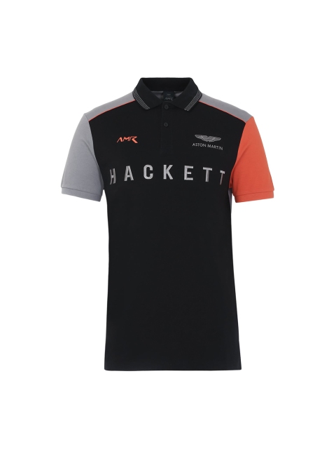 

HACKETT LONDON Men Black Typography Polo Collar Applique T-shirt