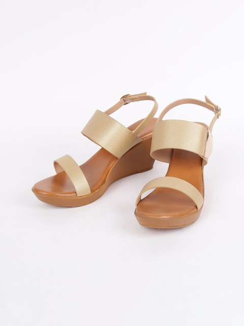 

Ginger by Lifestyle Gold PU Wedge Sandals with Buckles