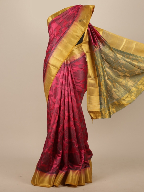 

Pothys Pink & Gold-Toned Floral Zari Jute Silk Saree
