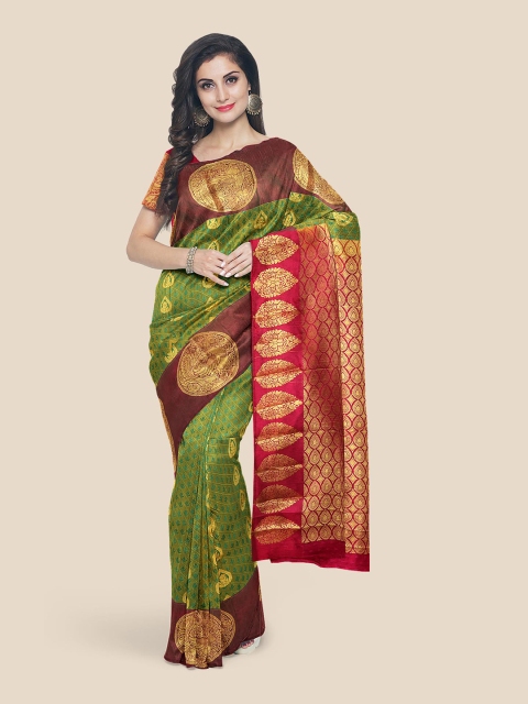 KLM Fashion Mall Green & Gold Woven Design Silk Blend Kanjeevaram Saree