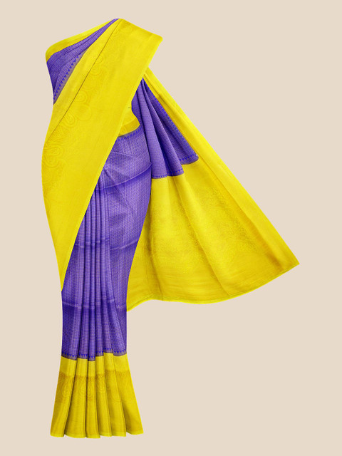 

KLM Fashion Mall Blue & Yellow Woven Design Silk Blend Banarasi Saree