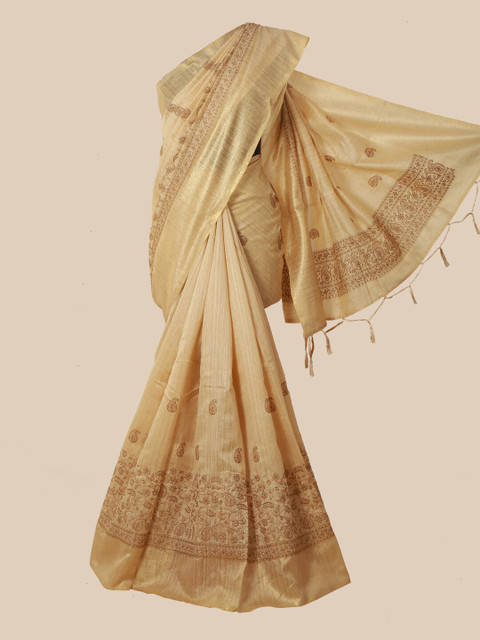 

Pothys Cream & Golden Ethnic Motifs Jute Silk Saree