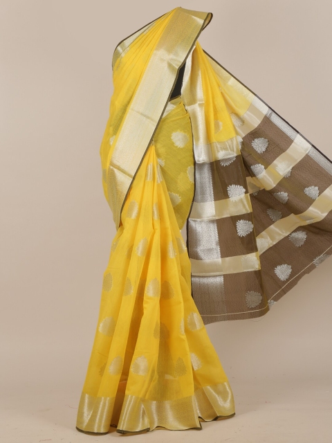 

Pothys Yellow & Silver-Toned Ethnic Motifs Zari Saree
