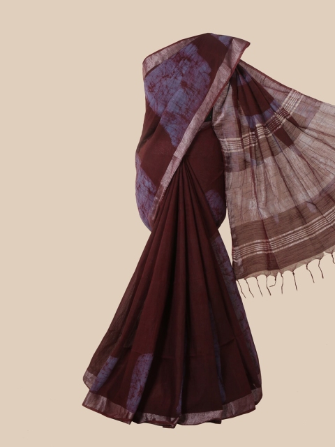 

Pothys Maroon & Blue Colourblocked Jute Cotton Saree