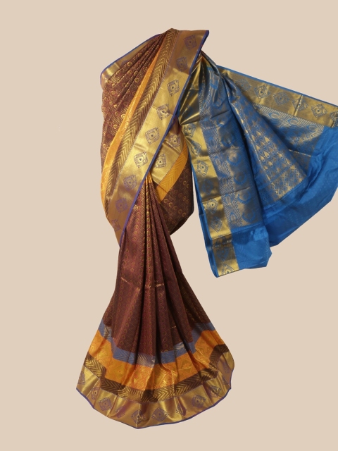 Pothys Maroon & Blue Woven Design Zari Pure Silk Saree
