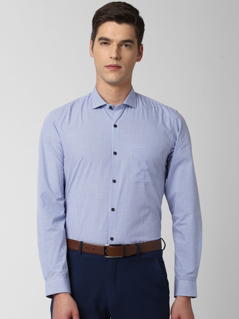 Peter England Men Blue Slim Fit Micro Checks Checked Formal Shirt