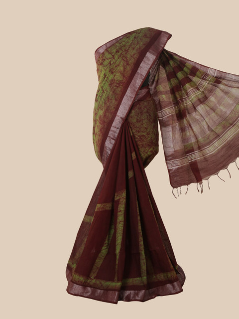 

Pothys Maroon & Green Batik Jute Cotton Saree