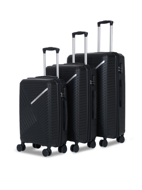 

Teakwood Leathers Set Of 3 Black Textured Hard-Sided Trolley Suitcases