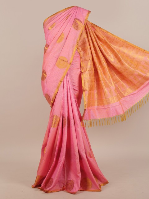 

Pothys Pink & Gold Toned Woven Design Art Butter Silk Saree