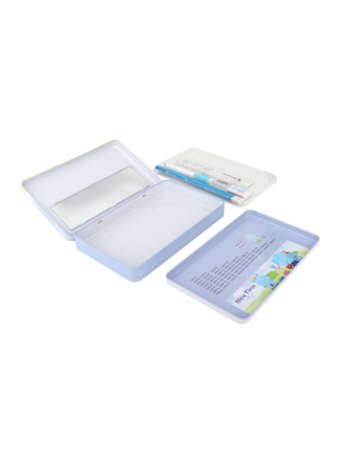 

QIPS Kids Blue & Green Printed Metal Pencil Box