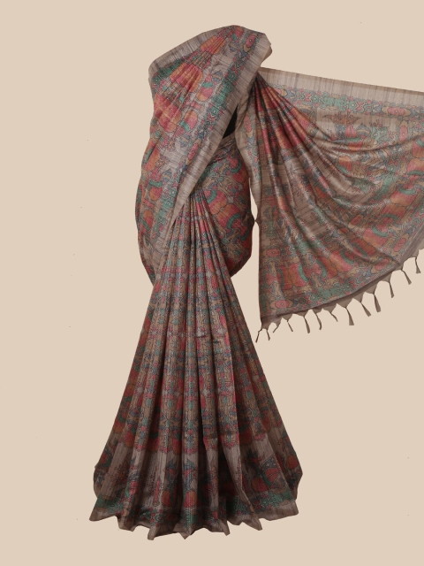 

Pothys Cream & Orange Kalamkari Jute Silk Saree