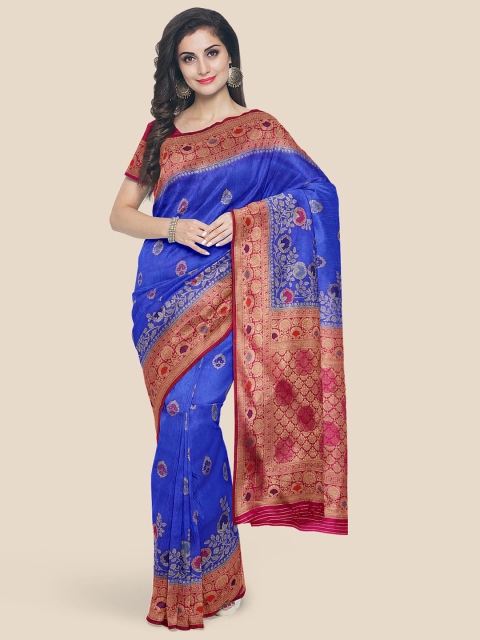 

KLM Fashion Mall Blue Ethnic Motifs Zari Silk Blend Banarasi Saree