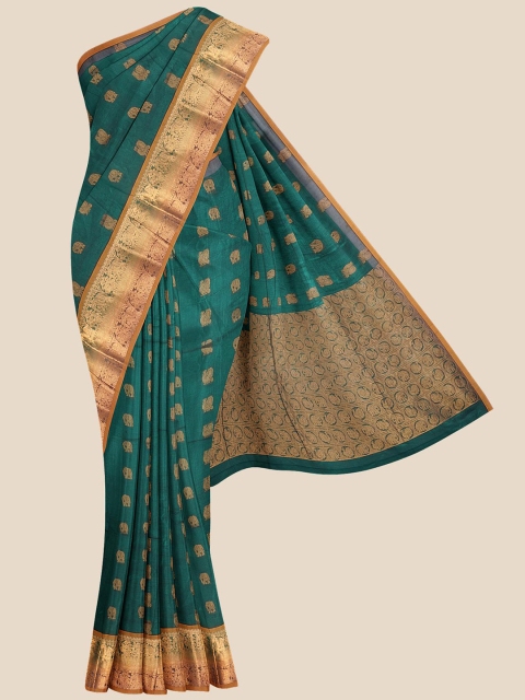 

Kalamandir Green & Beige Woven Design Silk Blend Venkatgiri Saree