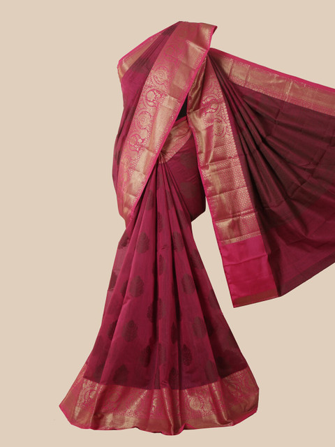 

Pothys Magenta & Gold-Toned Ethnic Motifs Zari Saree