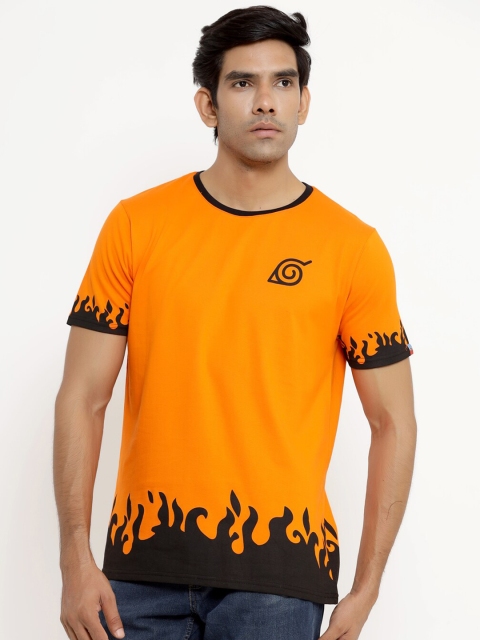 

ComicSense.xyz Men Orange Naruto Hokage Print T-Shirt