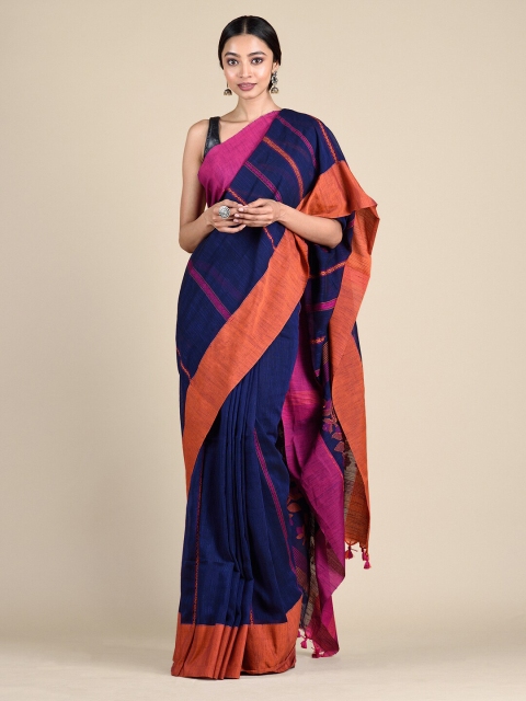 

Mitera Blue & Orange Pure Cotton Saree