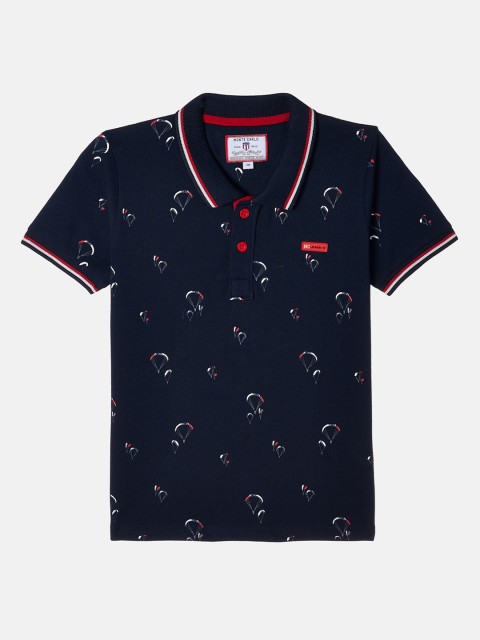 

Monte Carlo Boys Navy Blue Printed Polo Collar Cotton T-shirt