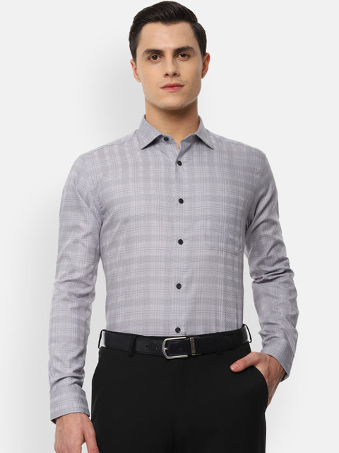

Louis Philippe Men Grey Slim Fit Checked Pure Cotton Formal Shirt