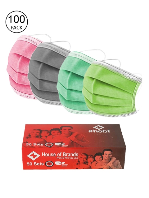 

Swiss Design Pack Of 100 Adults 3ply Mask With Nose-Pin- Green, ,Grey, Pink, Multi