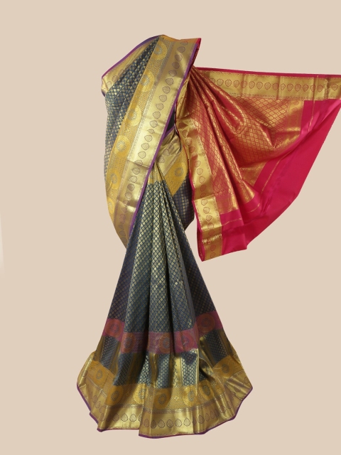

Pothys Blue & Pink Ethnic Motifs Woven Design Pure Silk Saree