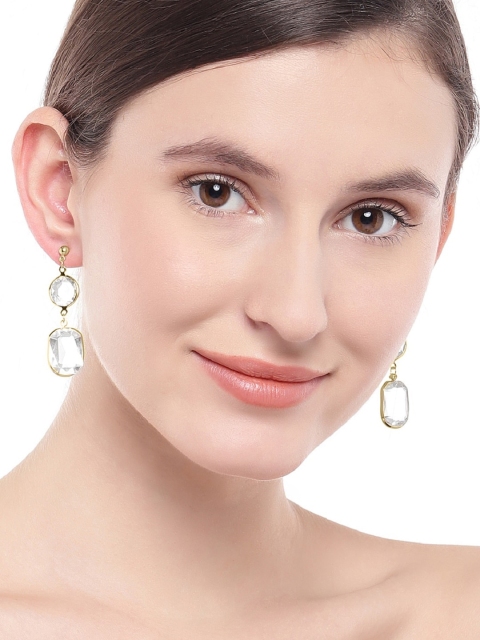 

OOMPH Gold-Plated Geometric Crystal Studded Handcrafted Drop Earrings