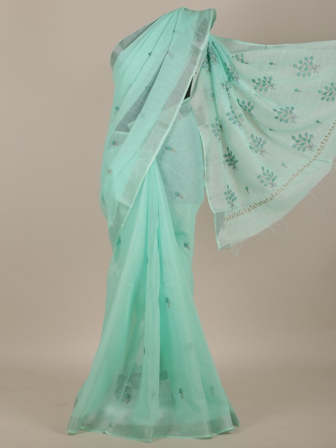 

Pothys Sea Green Ethnic Motifs Embroidered Saree