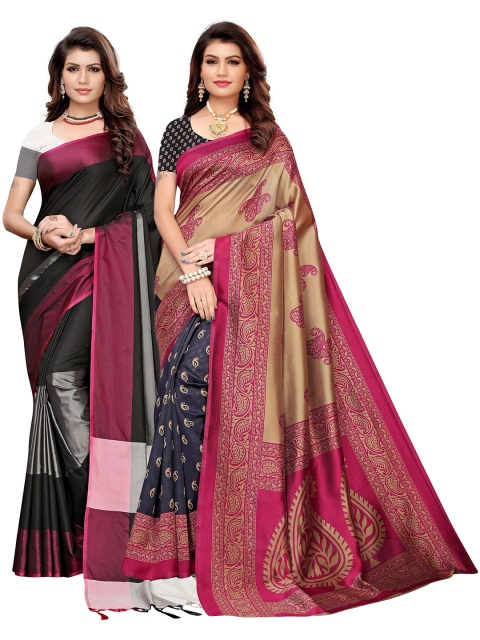 

KALINI Pack of 2 Printed Art Silk Saree, Black