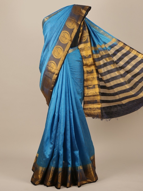 

Pothys Blue & Gold Woven Design Jute Silk Saree