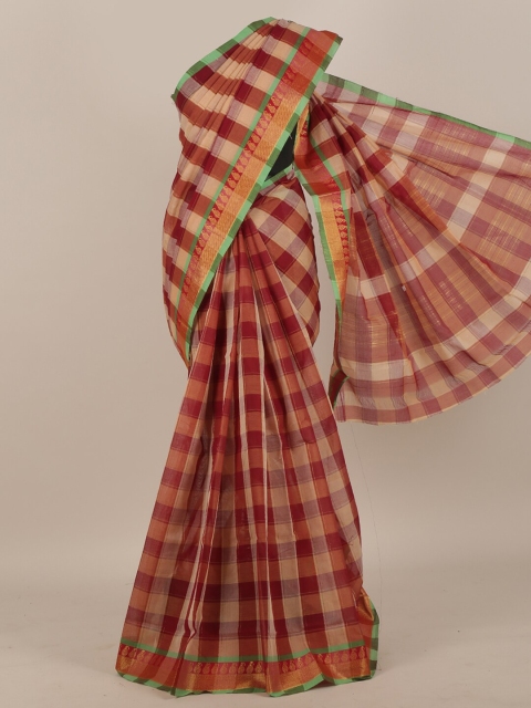 

Pothys Brown & Cream-Coloured Checked Zari Pure Cotton Saree
