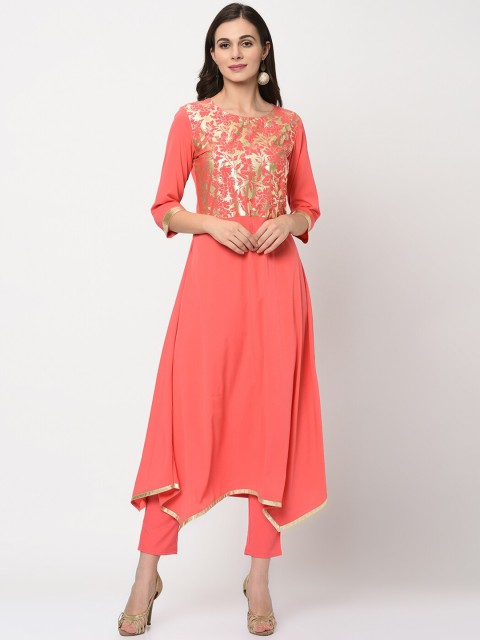 

ZIYAA Women Pink Floral Printed Crepe Kurta
