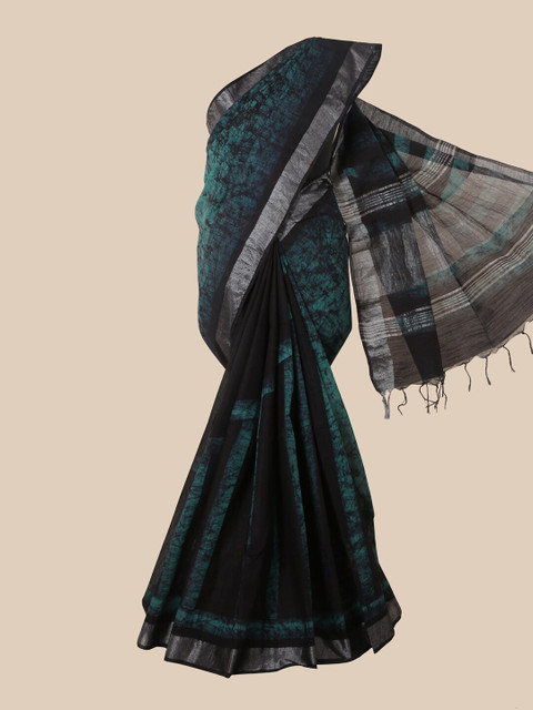 

Pothys Black & Sea Green Batik Jute Cotton Saree