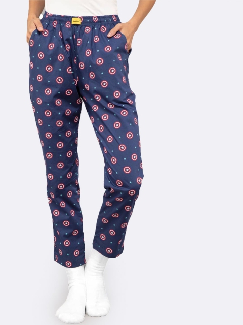 

Bewakoof Women Navy-Blue & Red Printed Cotton Lounge Pants