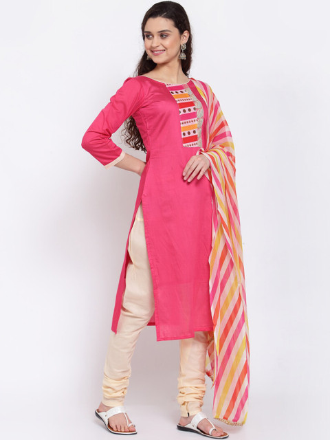 

Me Lady Fashion Pink & Yellow Embroidered Semi-Stitched Dress Material