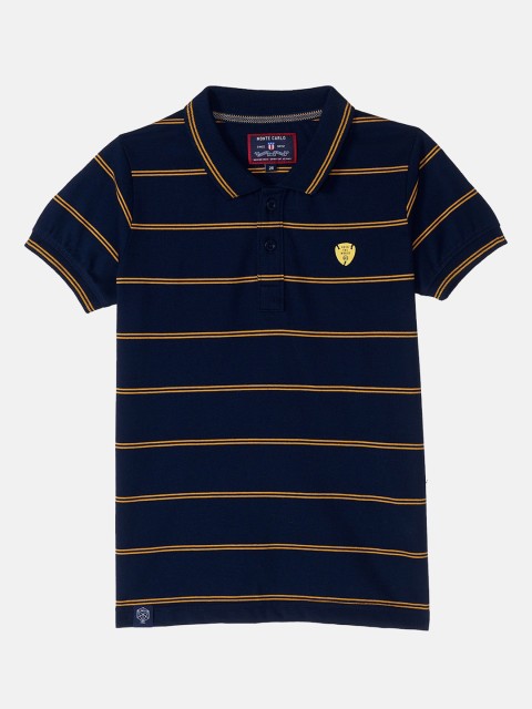 

Monte Carlo Boys Navy Blue & Yellow Striped Polo Collar T-shirt