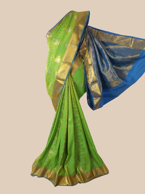 

Pothys Green & Blue Floral Zari Pure Silk Saree