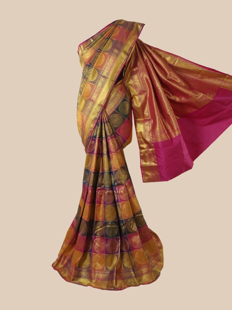 

Pothys Pink & Gold-Toned Ethnic Motifs Zari Pure Silk Saree