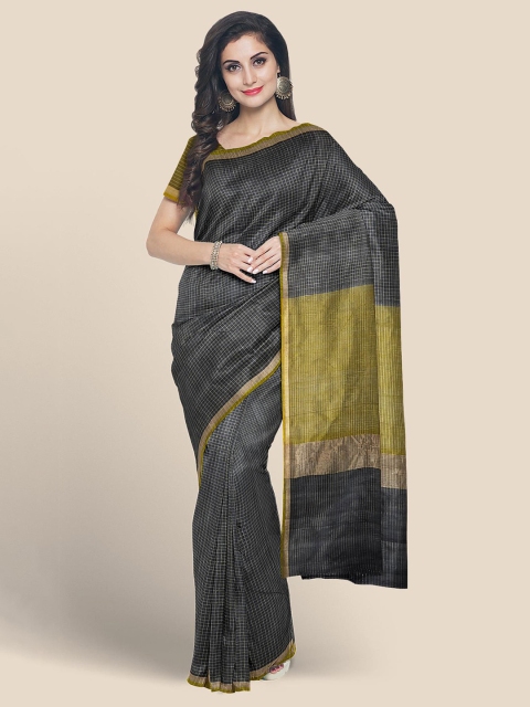 

Kalamandir Black & Olive Green Checked Pure Cotton Mangalagiri Saree