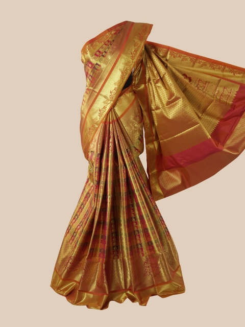 

Pothys Gold & Brown Ethnic Motifs Zari Pure Silk Saree