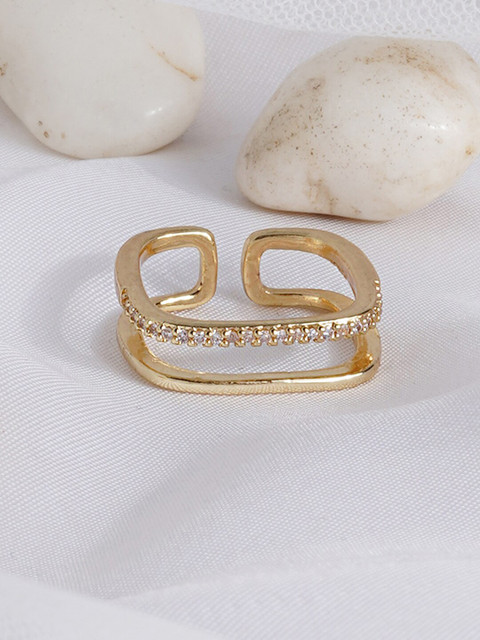 

JOKER & WITCH Gold-Plated White Rhinestones-Studded Adjustable Finger Ring