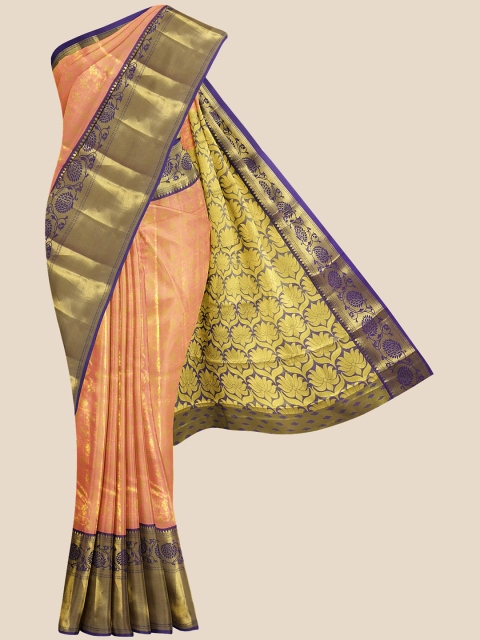 

Kalamandir Peach Ethnic Motifs Silk Blend Kanjeevaram Saree