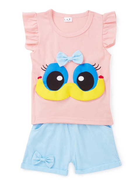 

Like A Boss Girls Pink & Turquoise Blue Embellished T-shirt with Shorts