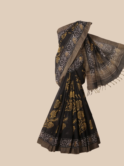 

Pothys Black & Yellow Batik Jute Cotton Saree