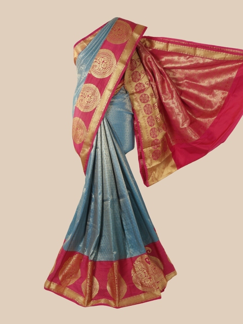 

Pothys Turquoise Blue & Gold Woven Design Zari Pure Silk Saree