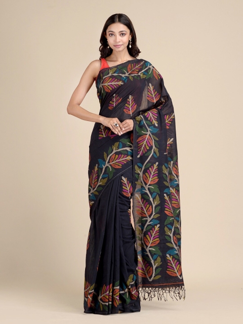 

Mitera Women Black Pure Cotton Printed Hand woven soft Jamdani Saree