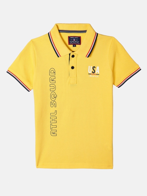 

Monte Carlo Boys Yellow Typography Mandarin Collar T-shirt