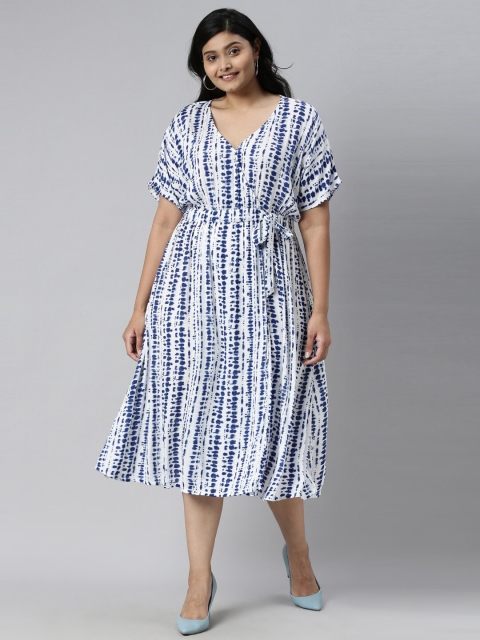 

The Pink Moon White & Blue Tie and Dye Dyed Midi Dress